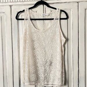 🟠CATO Sheer Sleeveless Lace Top in Ivory LG